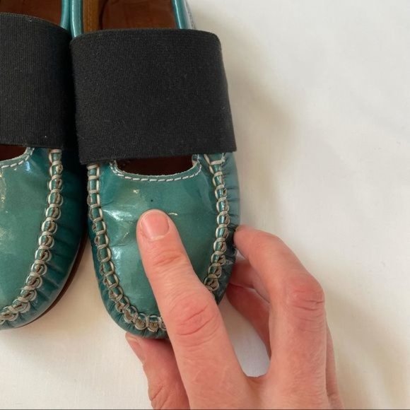 Atlanta Mocassins Kids Teal Patent Leather Slip-On Loafers with Elastic Strap - Picture 7 of 10